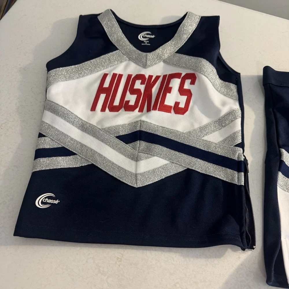Huskies Cheer Leader Youth Size Small Blue‎ Silver 2 Pc Set